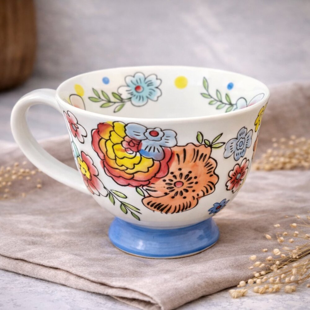 NWT Shabby Chic Bohemian Style Floral Garden Tea Party Ceramic Mug